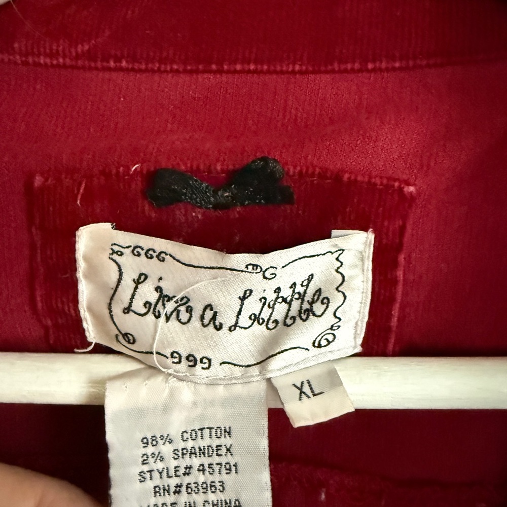 Live a Little Women's Deep Red Burgundy Wine Red Corduroy Jacket Gilmore Girls - Picture 3 of 7